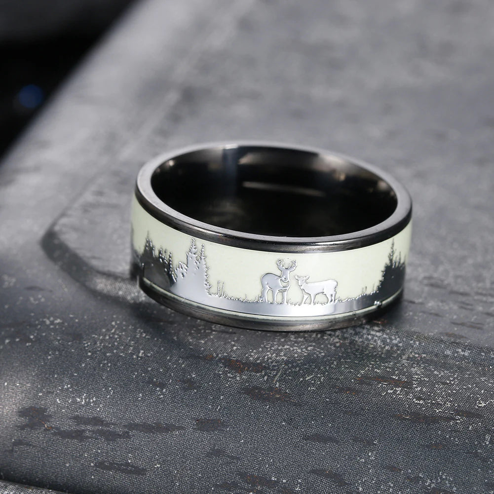 Luminous Deer Christmas Rings - Steel Men's Jewelry