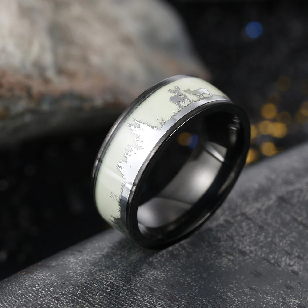 Luminous Deer Christmas Rings - Steel Men's Jewelry