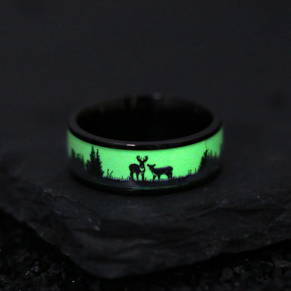 Luminous Deer Christmas Rings - Steel Men's Jewelry