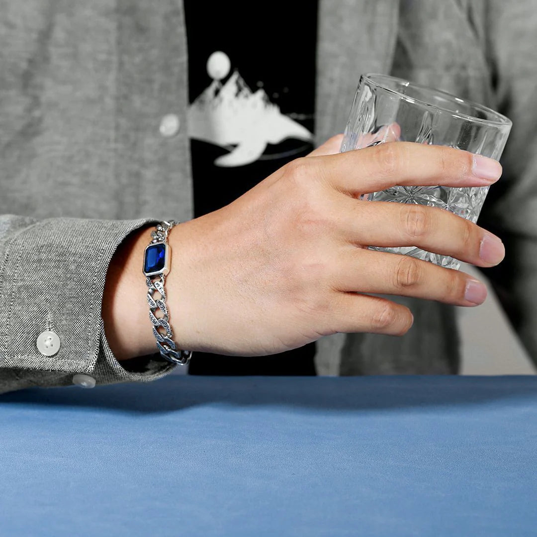 Blue Stone Tang Grass Pattern MEN'S BRACELET
