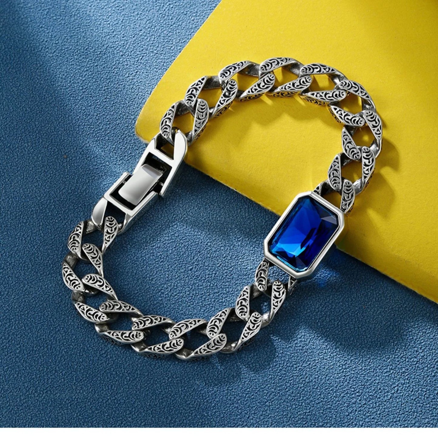 Blue Stone Tang Grass Pattern MEN'S BRACELET