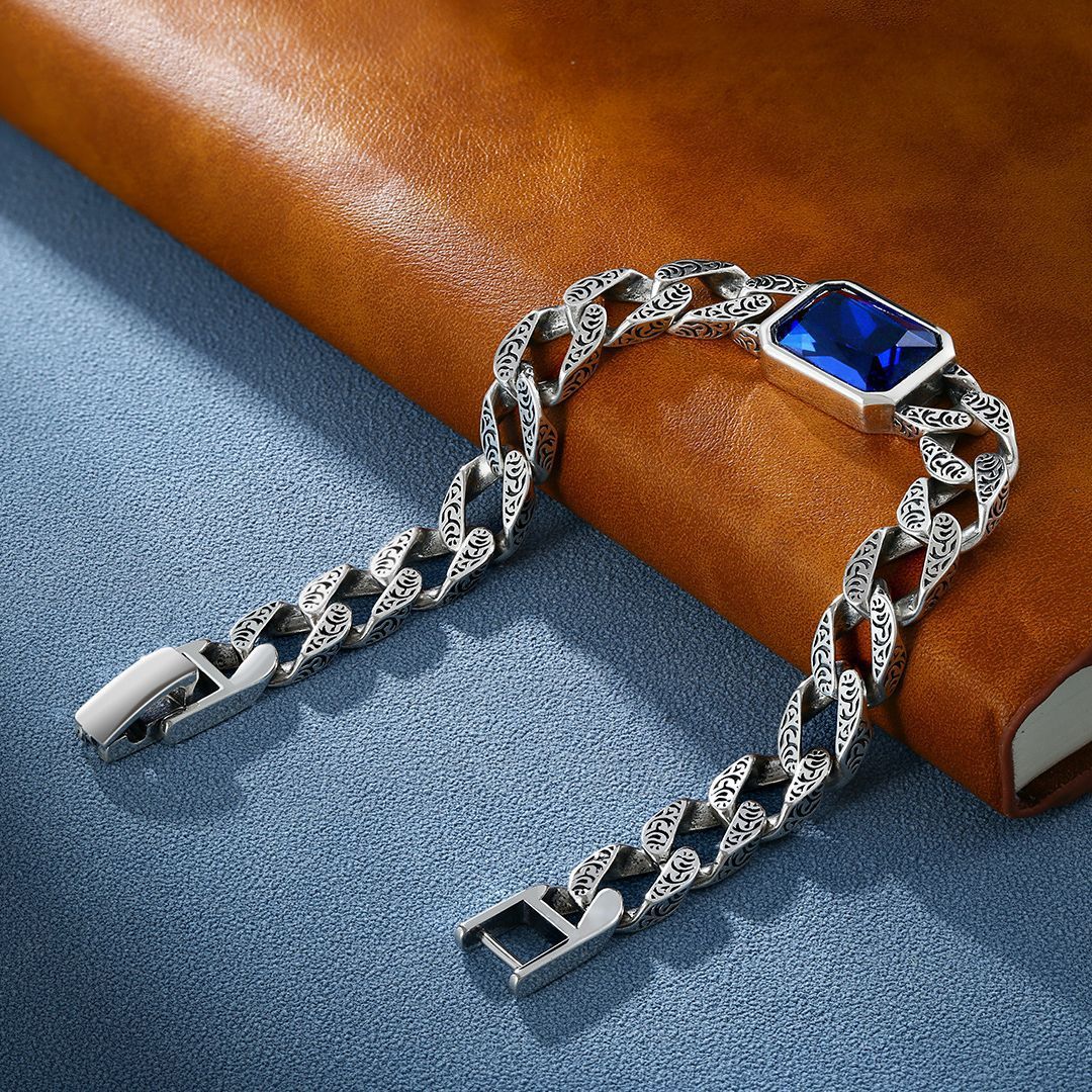 Blue Stone Tang Grass Pattern MEN'S BRACELET