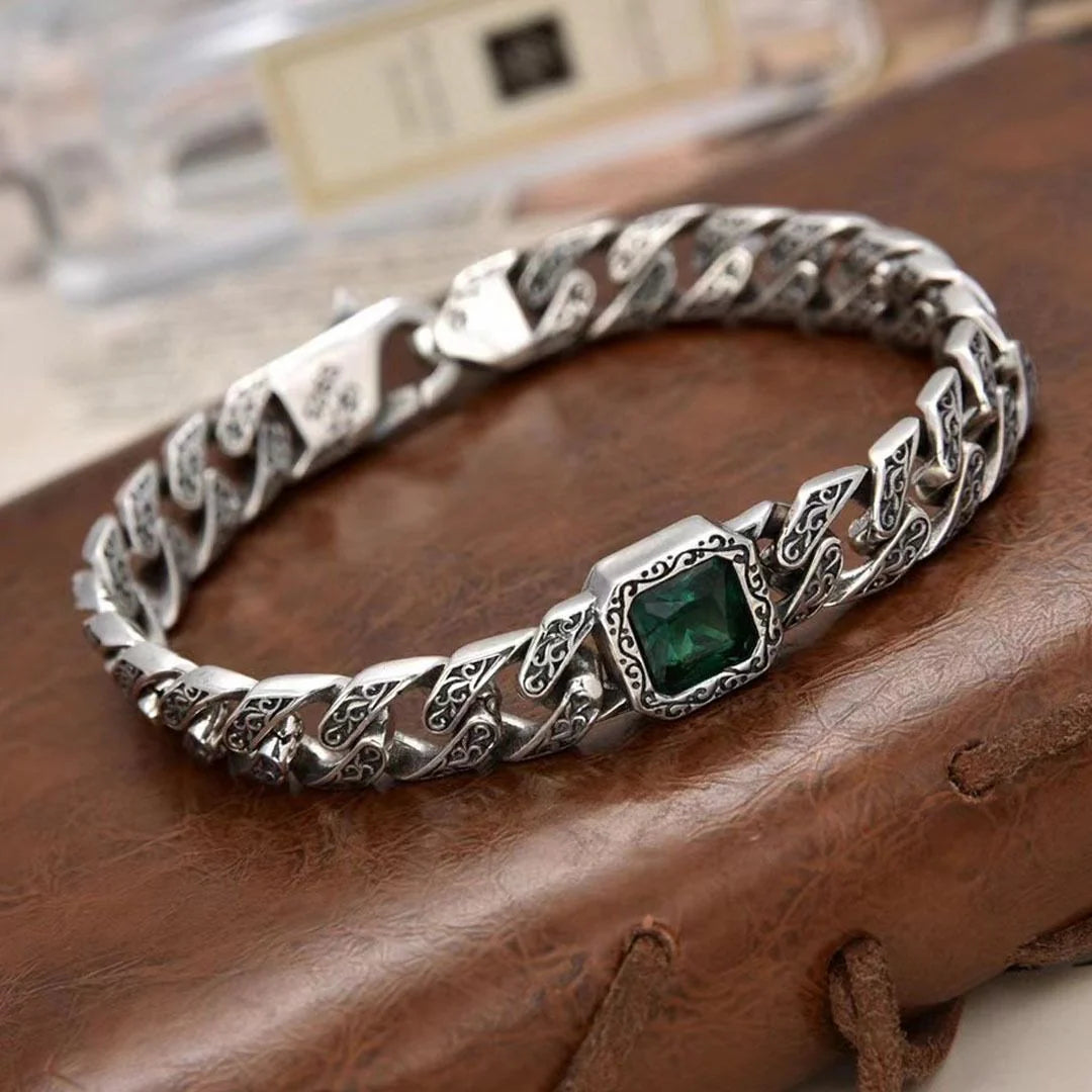 Blue Stone Tang Grass Pattern MEN'S BRACELET