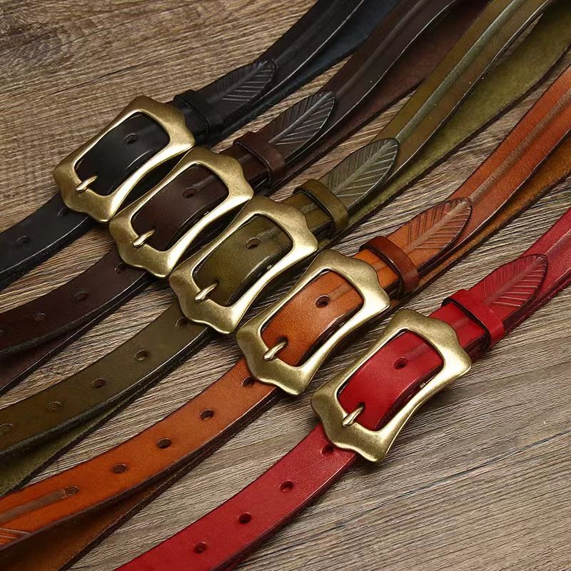 Vintage Handcrafted Leather Belt with Bold Brass Buckle-Original Leather Belt