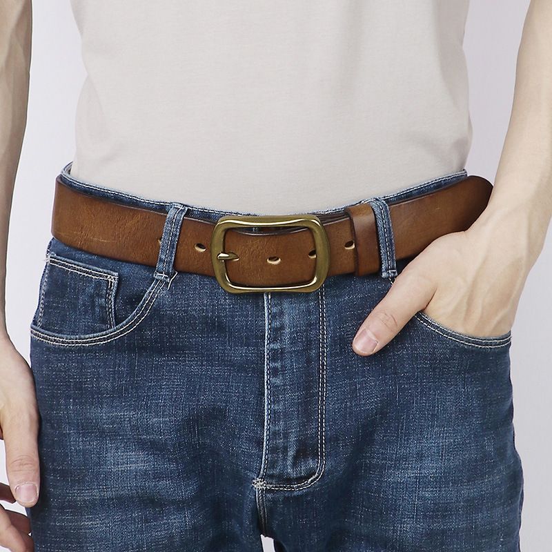 Vintage Full Grain Leather Belt – Brass Buckle-100% Full-Grain Leather