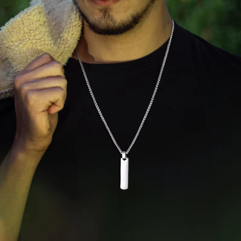 Fashion Custom Stainless Steel Silver & Black Pendant Necklace – Sleek and Modern Design