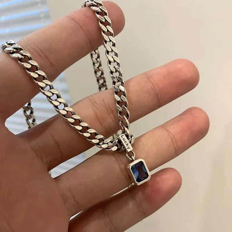 Square Blue Zirconia Necklace