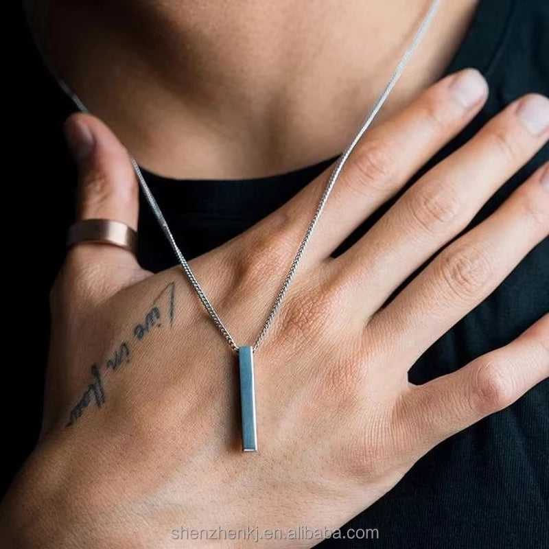 Stainless Steel Plain Vertical Bar Pendant Necklace