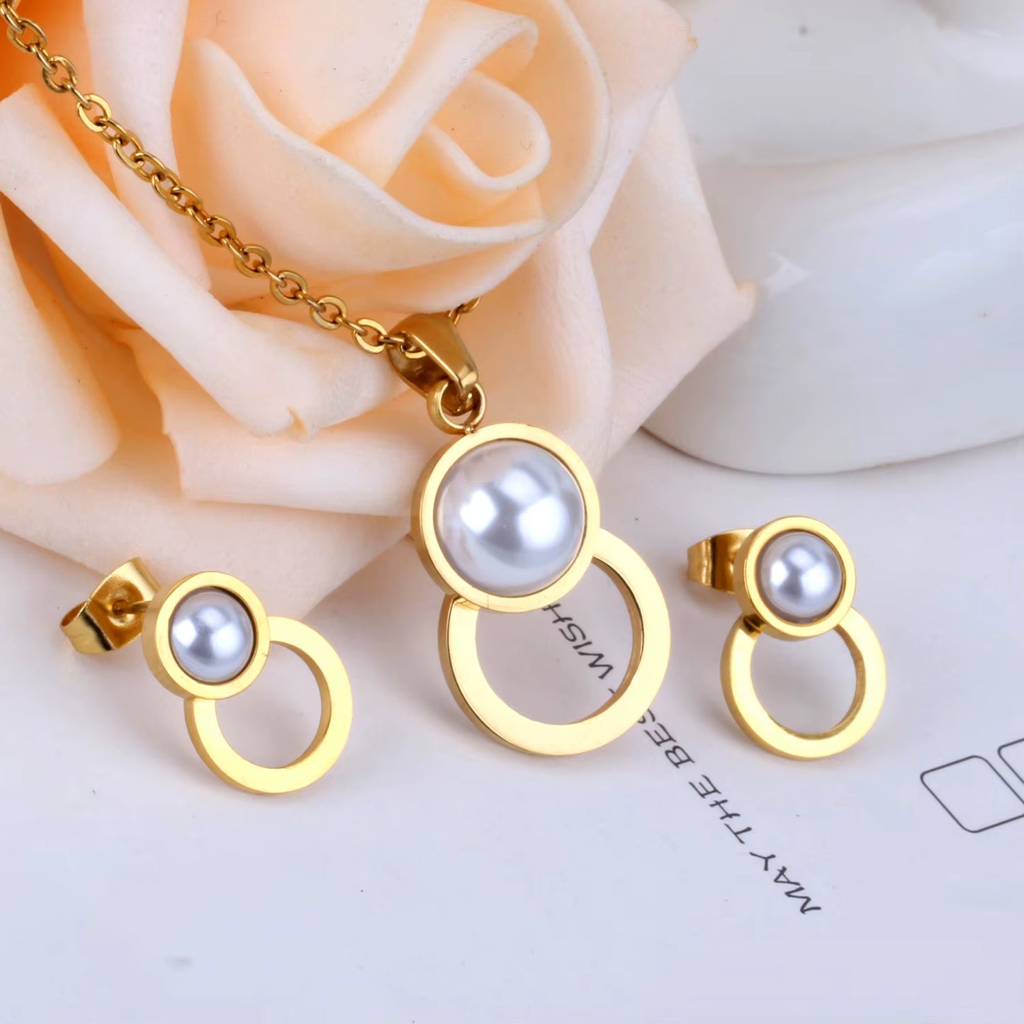 Circle necklace pearl pendant and earrings sets''jewelry set''
