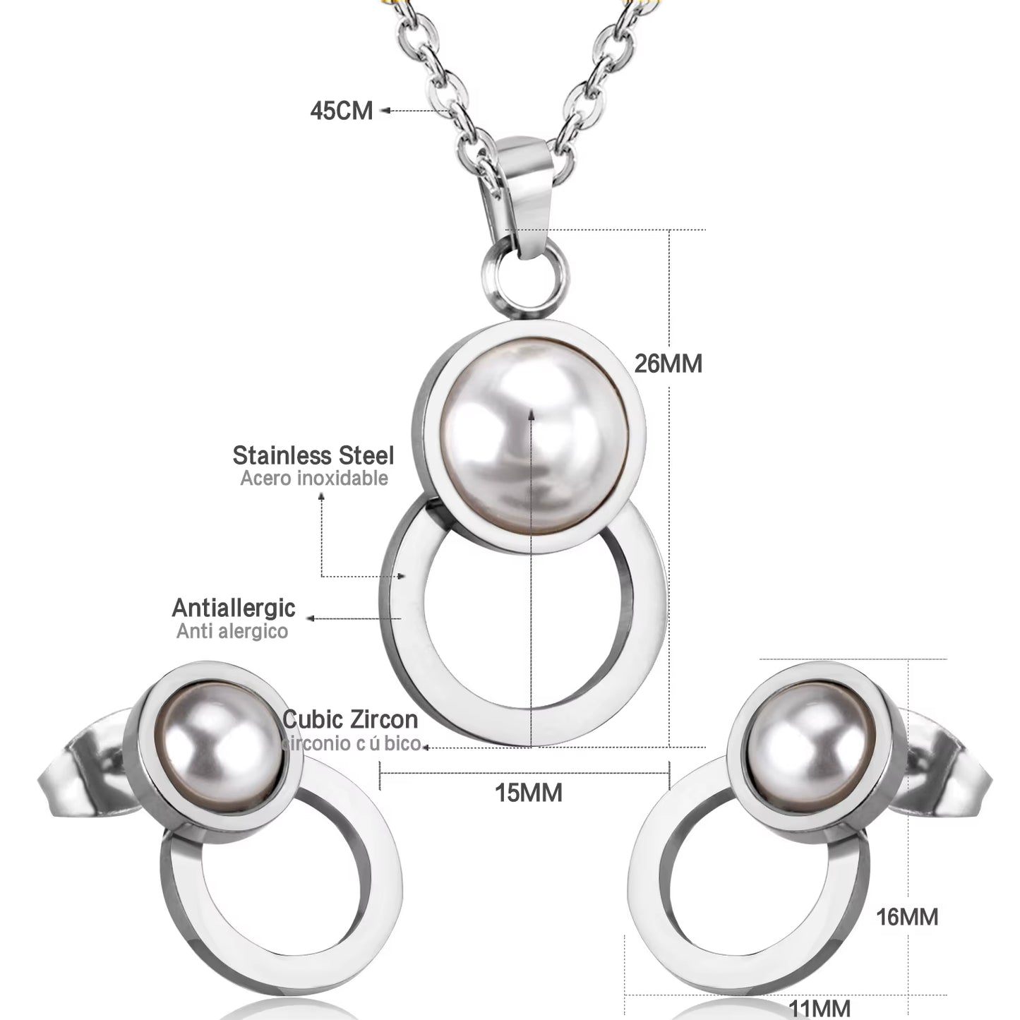 Circle necklace pearl pendant and earrings sets''jewelry set''