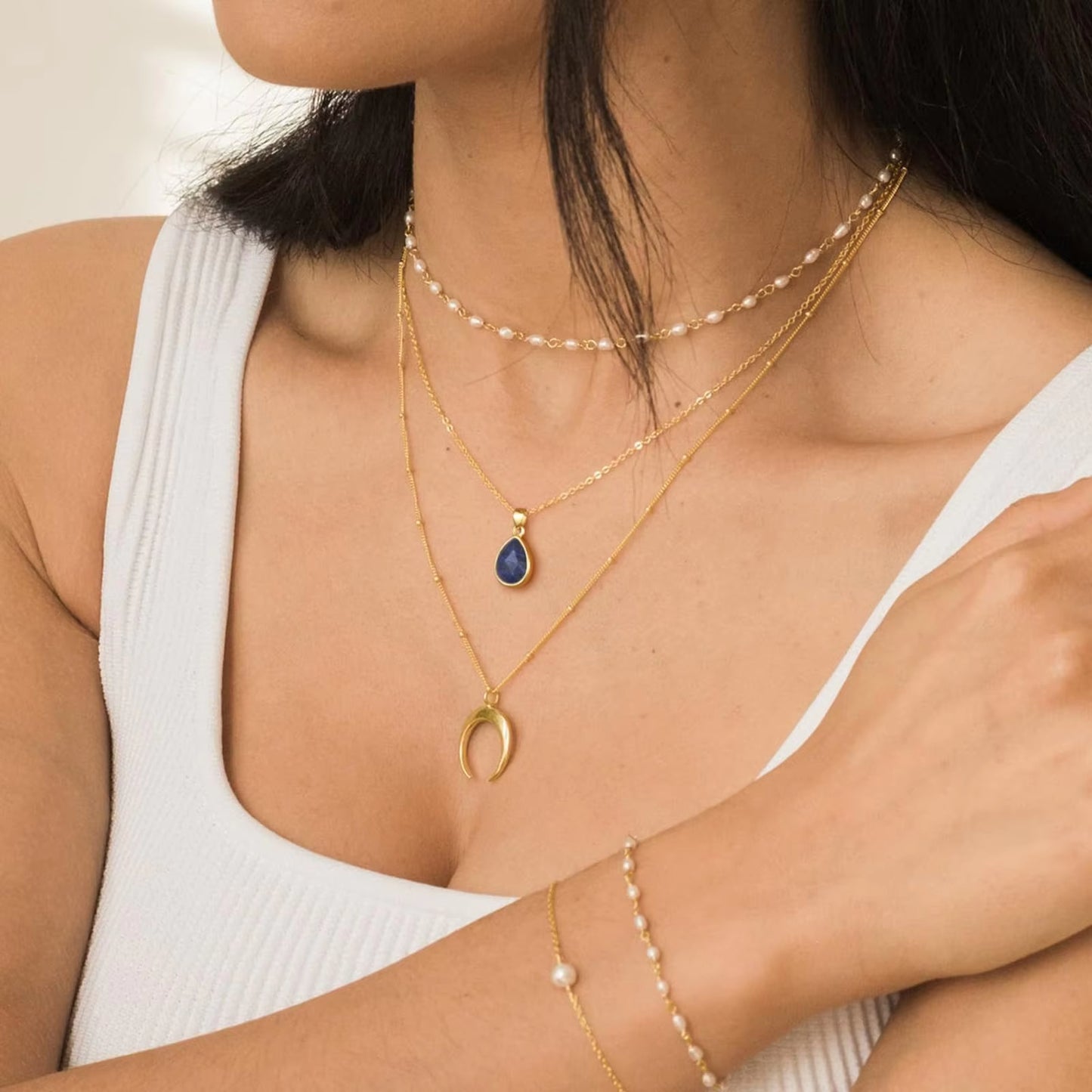 DARK-BLUE NATURAL STONE PENDANT NECKLACE