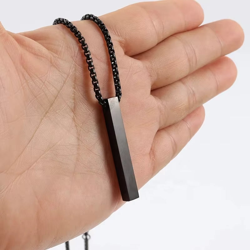 Stainless Steel Plain Vertical Bar Pendant Necklace
