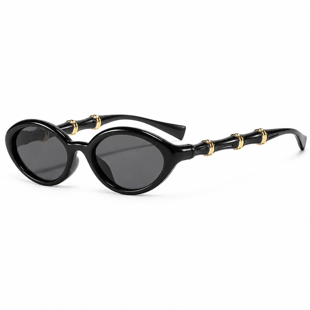 Sunglasses with dark lenses and transparent frame on a white background