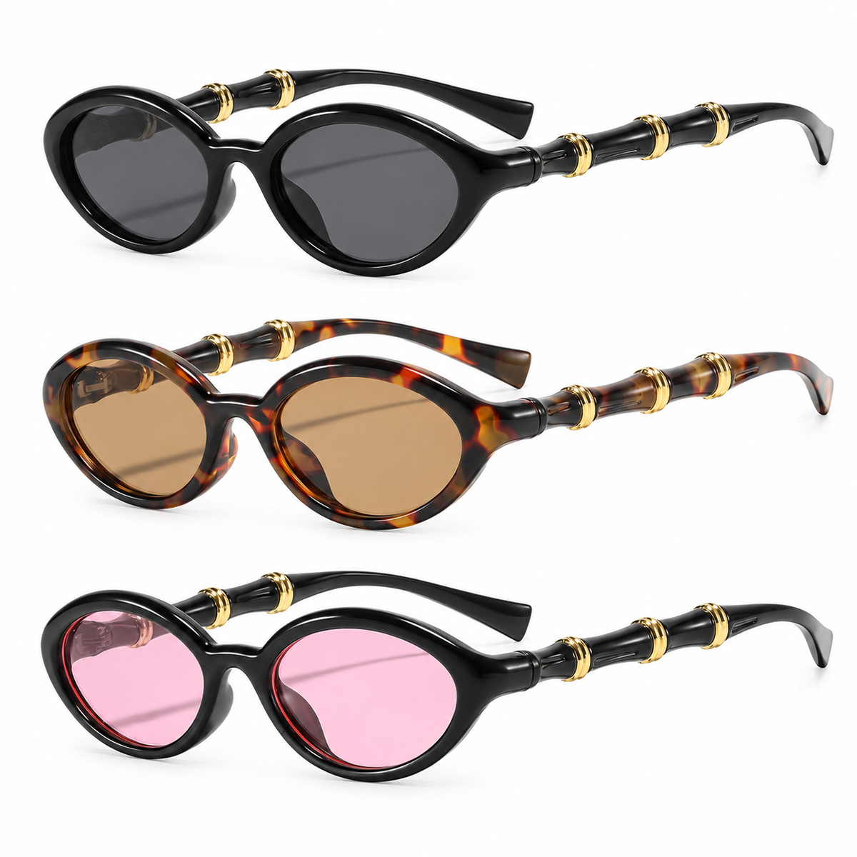 TONGINK Aurelia Gold-Ring Oval Sunglasses