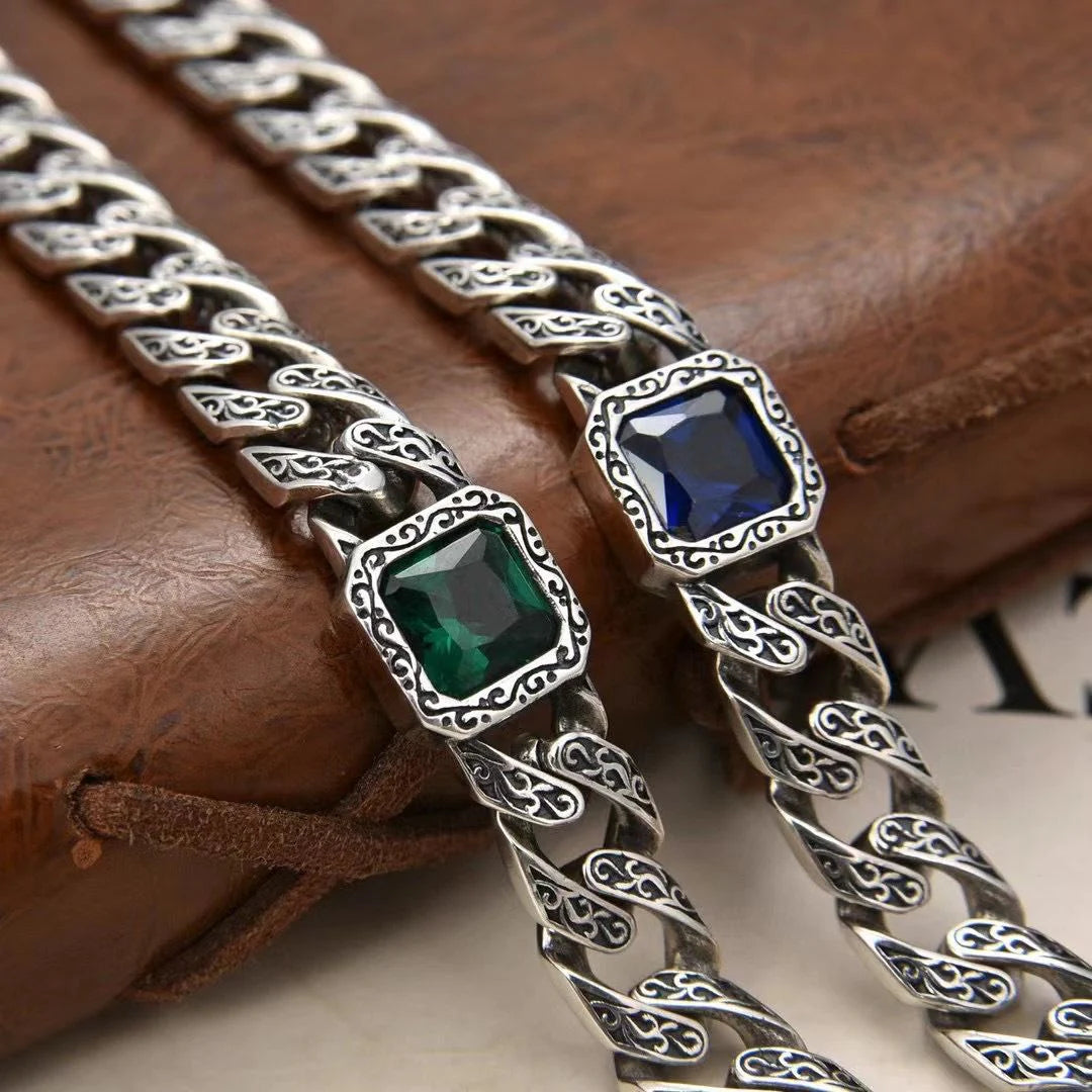 Blue Stone Tang Grass Pattern MEN'S BRACELET
