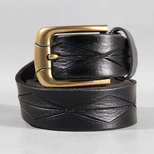 Vintage Patterned Leather Belt with Brass Buckle-Original Leather Belt