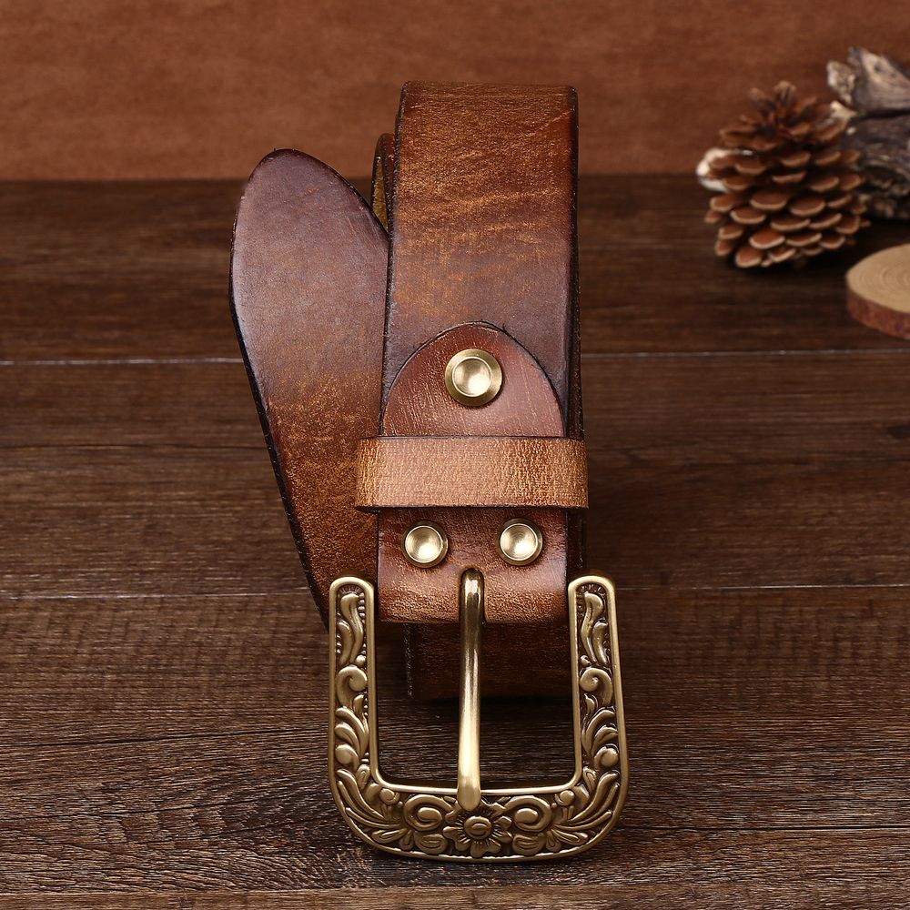 Vintage Floral Buckle Leather Belt-Original Leather Belt
