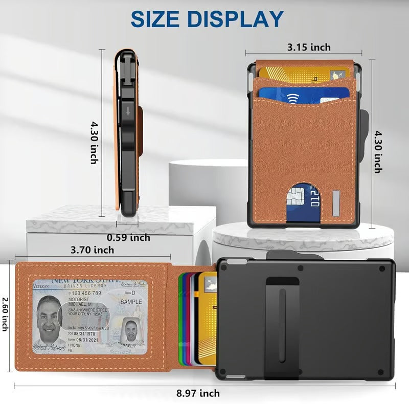 🔥Hot Sale -49% OFF!✨Wallet for Men - With Pop Up Aluminum Case Money Clip Slim Leather Slots Credit Card Holder RFID Blocking Bifold Minimalist Wallet