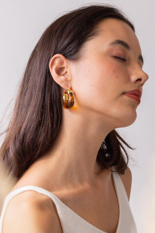 Golden Amber Hoop Earrings