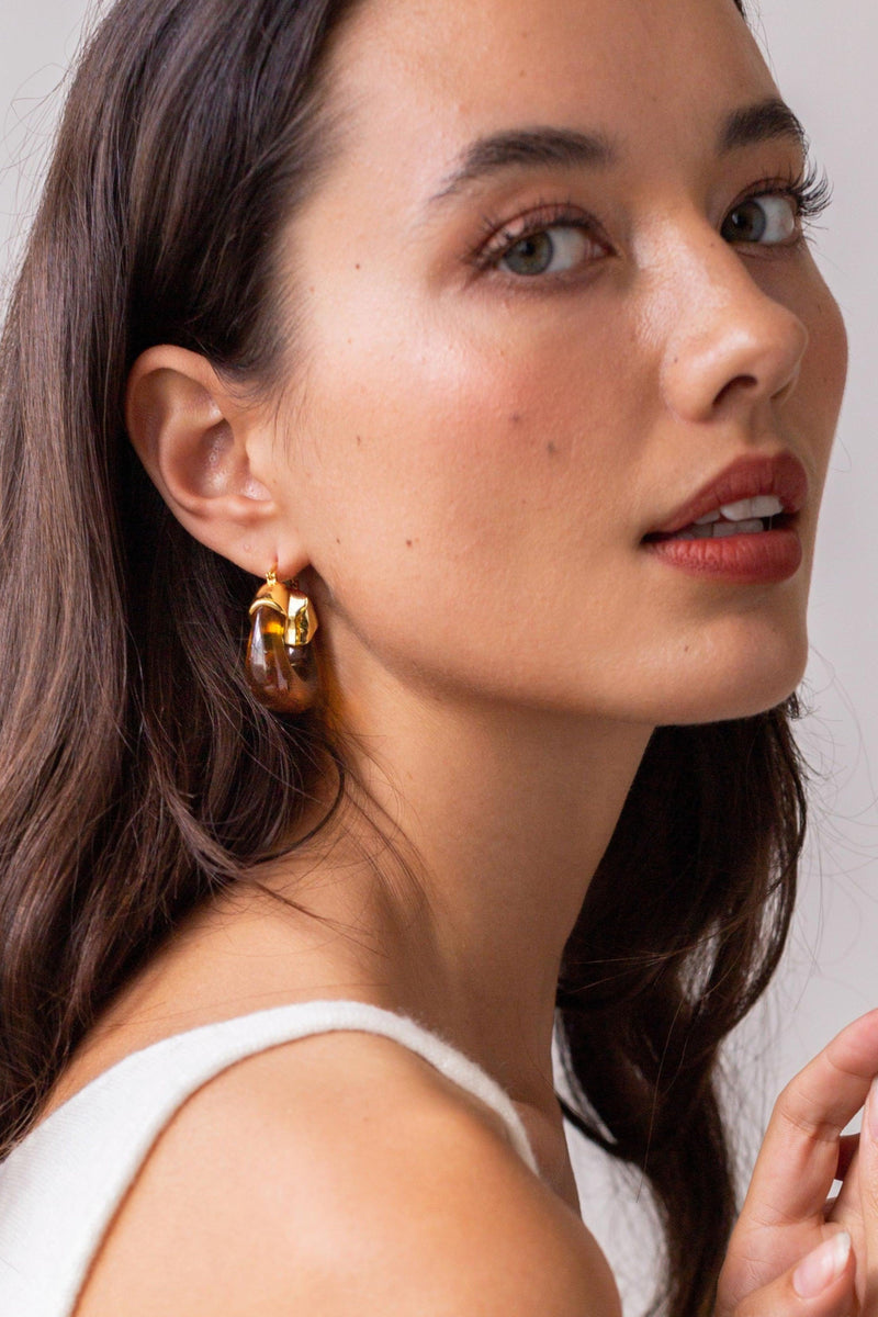 Golden Amber Hoop Earrings