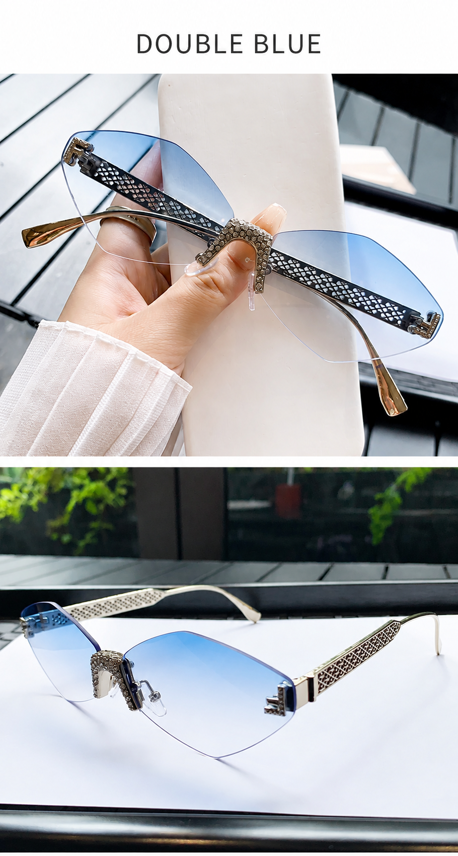 TONGINK LUMÉRA | Sparkle-Bridge Rimless Sunglasses