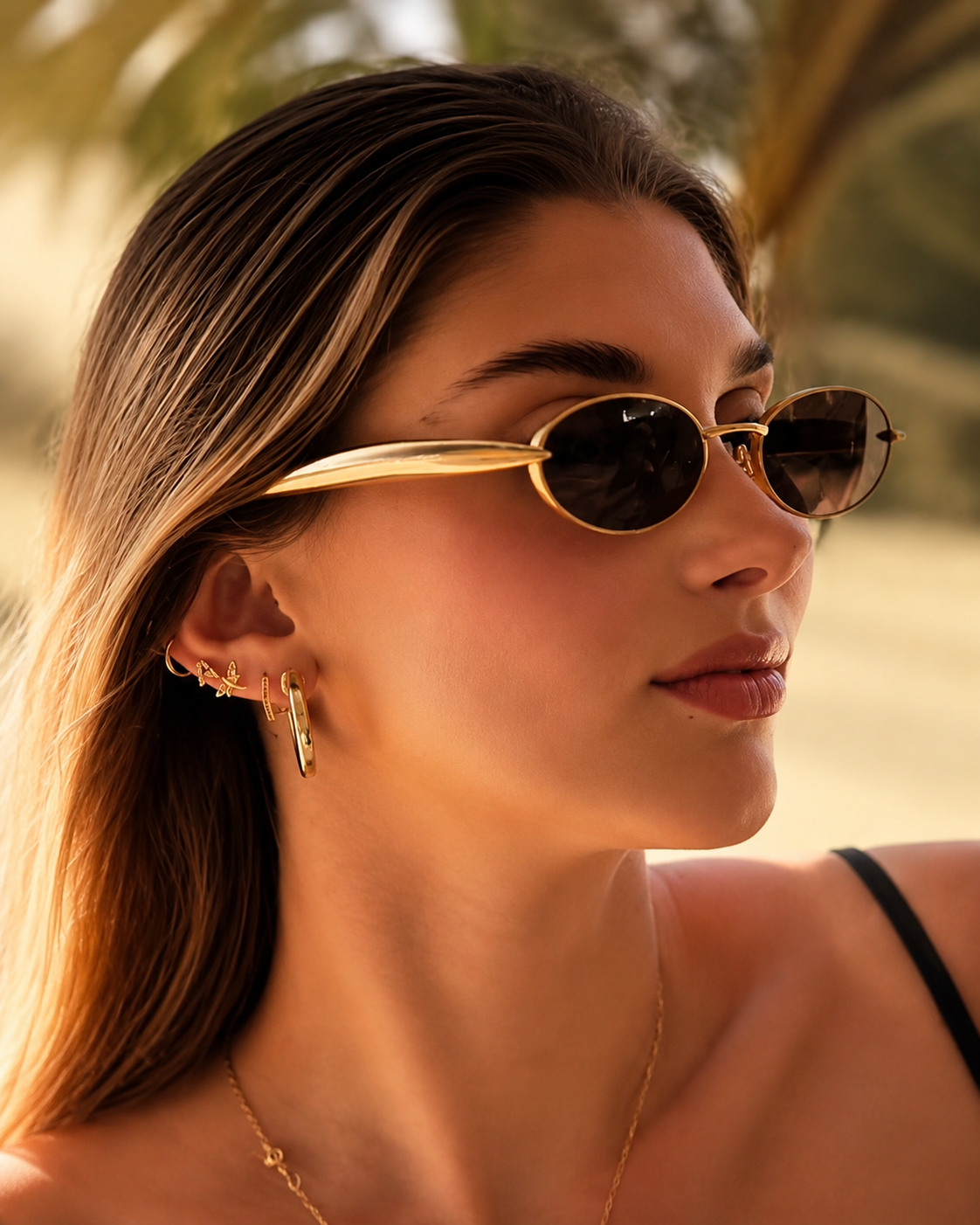 BV Aurora Slim Oval Sunglasses | Vintage Metal Frame UV400