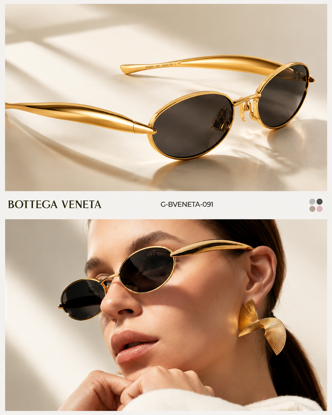 BV Aurora Slim Oval Sunglasses | Vintage Metal Frame UV400