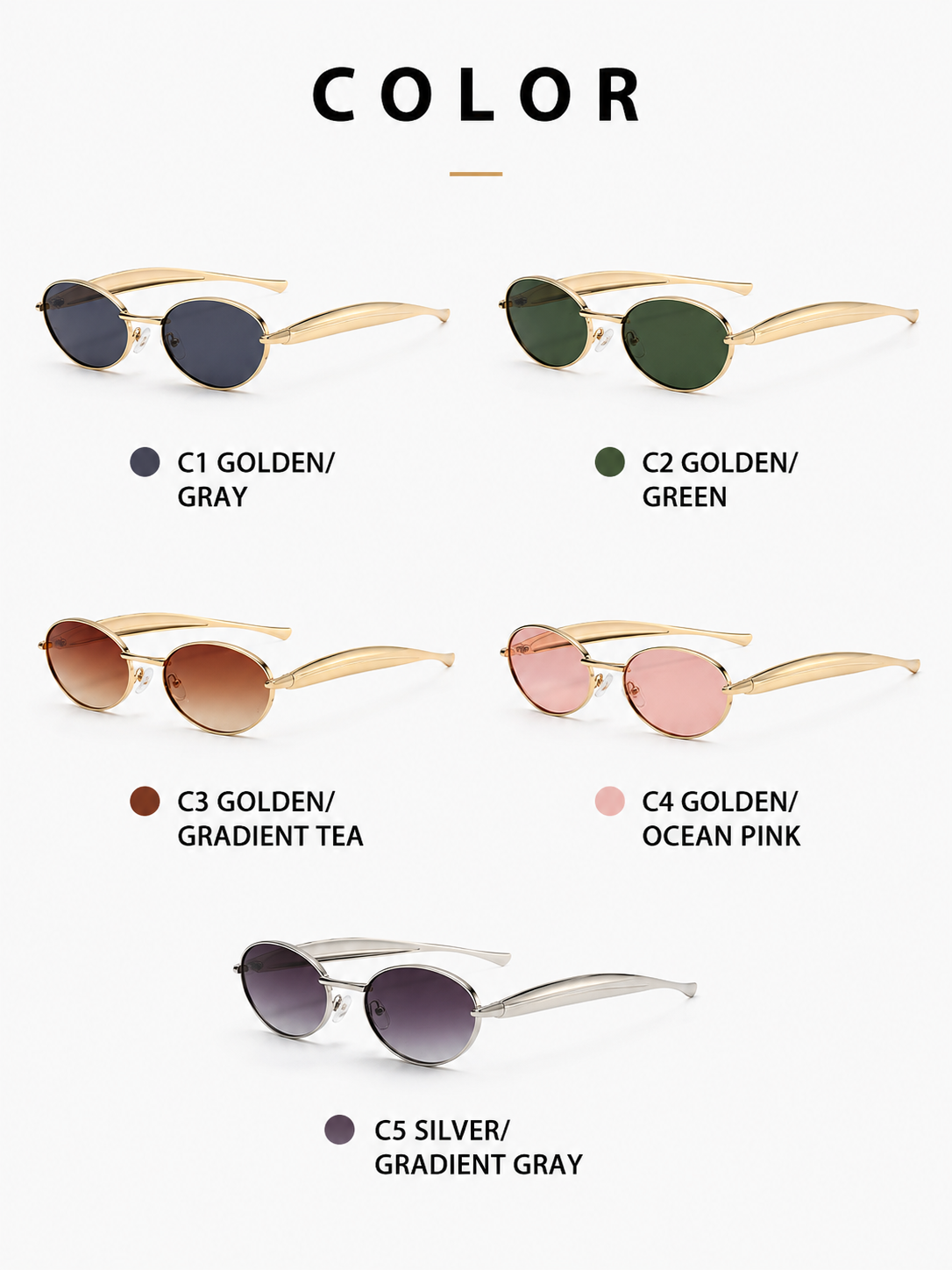 BV Aurora Slim Oval Sunglasses | Vintage Metal Frame UV400