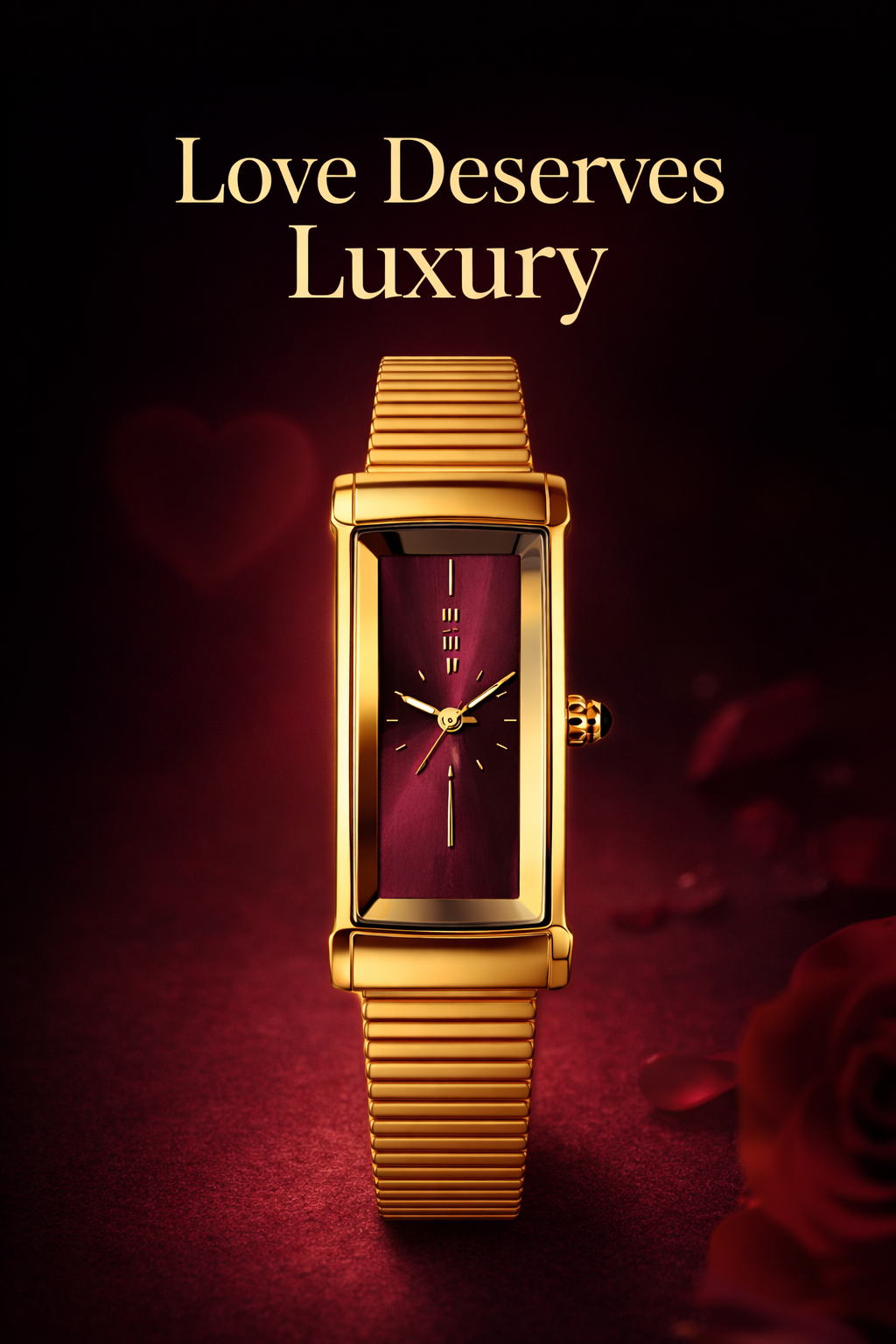 IEKE Gold Wine Rectangle Watch