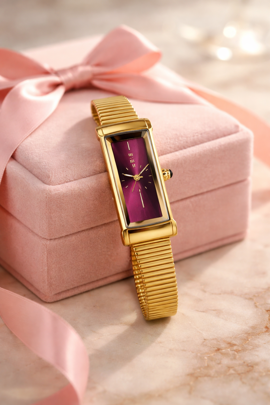 IEKE Gold Wine Rectangle Watch