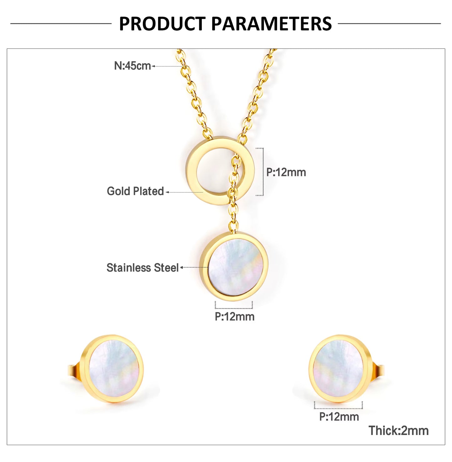 Modern ROUND SHAPE Cube Jewelry Set – Stainless Steel Pendant Necklace & Earrings