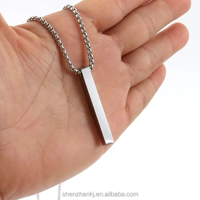 Stainless Steel Plain Vertical Bar Pendant Necklace