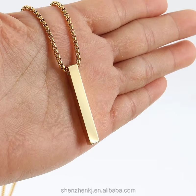 Stainless Steel Plain Vertical Bar Pendant Necklace