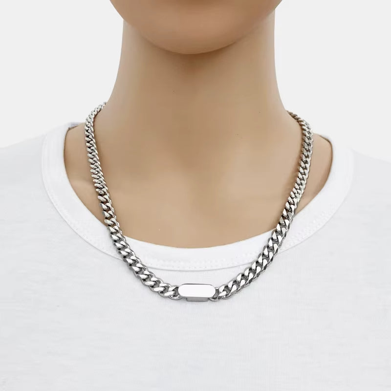 Men's High-Polish Stainless Steel Cuban Chain Necklace
