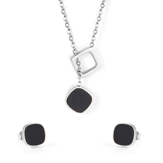 Modern Cube Jewelry Set – Stainless Steel Pendant Necklace & Earrings