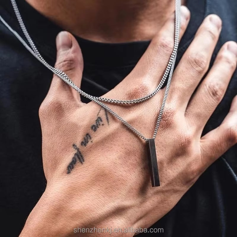 Stainless Steel Plain Vertical Bar Pendant Necklace