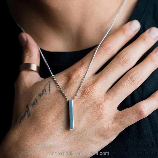 Stainless Steel Plain Vertical Bar Pendant Necklace