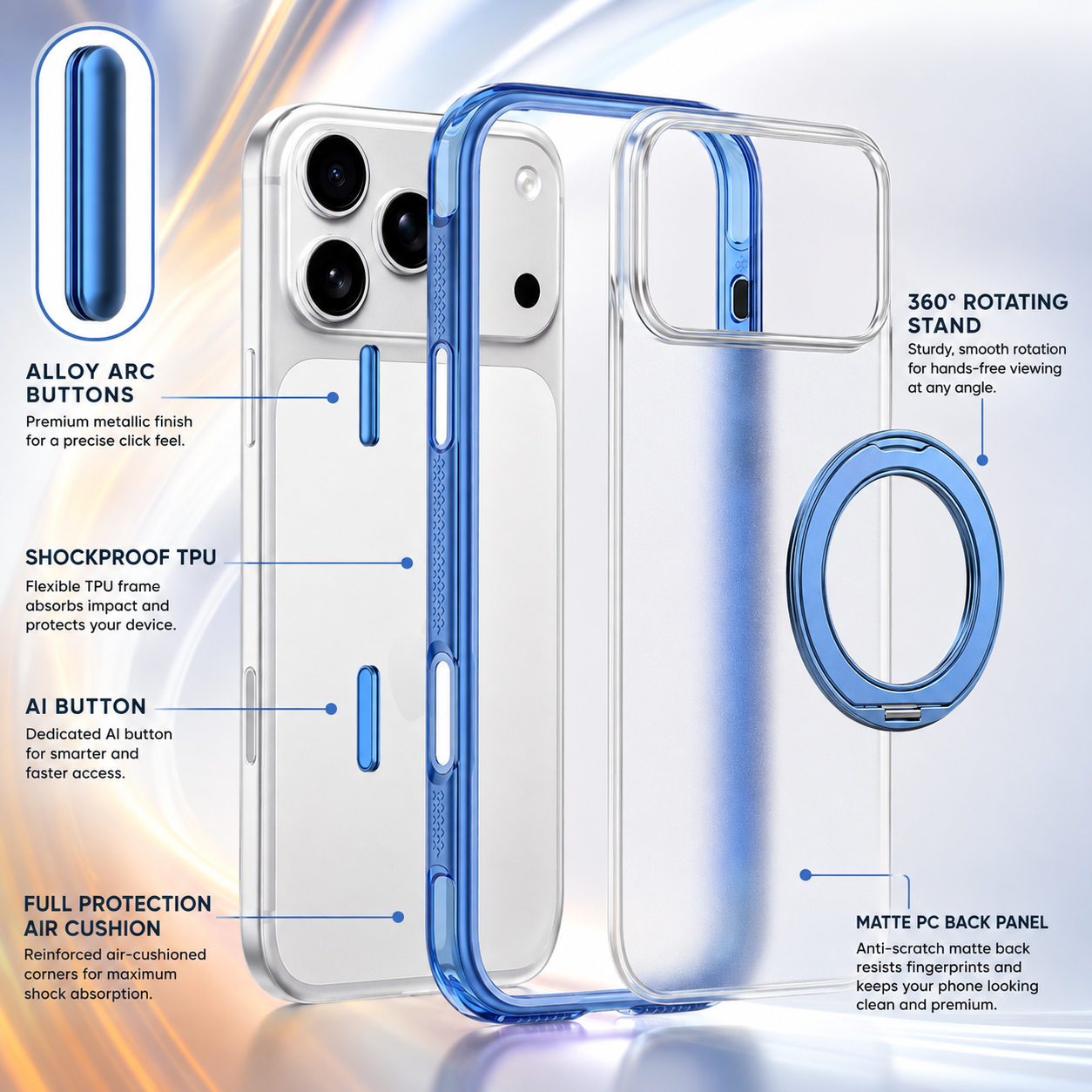 AIR - Magnetic 360° Rotating Phone Case with Alloy Buttons