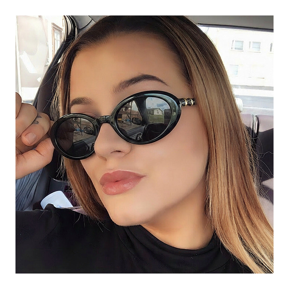 TONGINK Aurelia Gold-Ring Oval Sunglasses