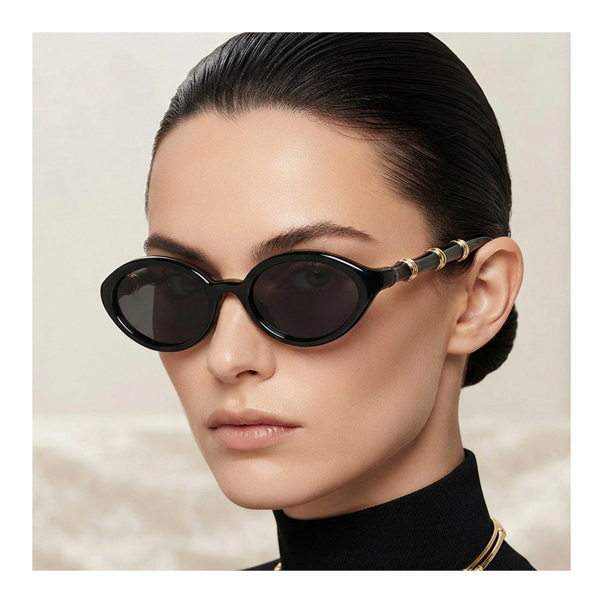 TONGINK Aurelia Gold-Ring Oval Sunglasses