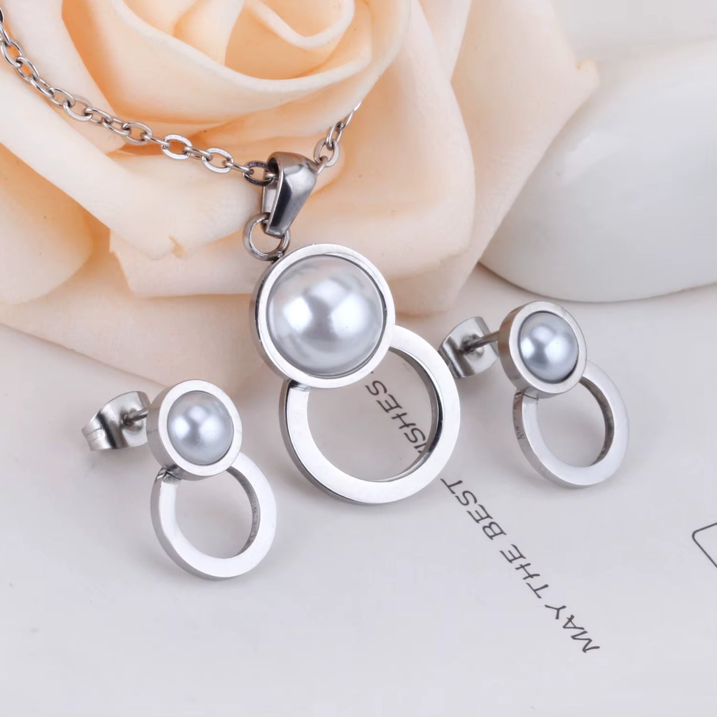 Circle necklace pearl pendant and earrings sets''jewelry set''