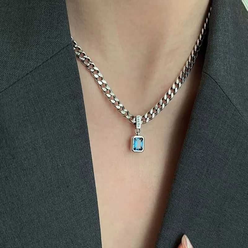 Square Blue Zirconia Necklace