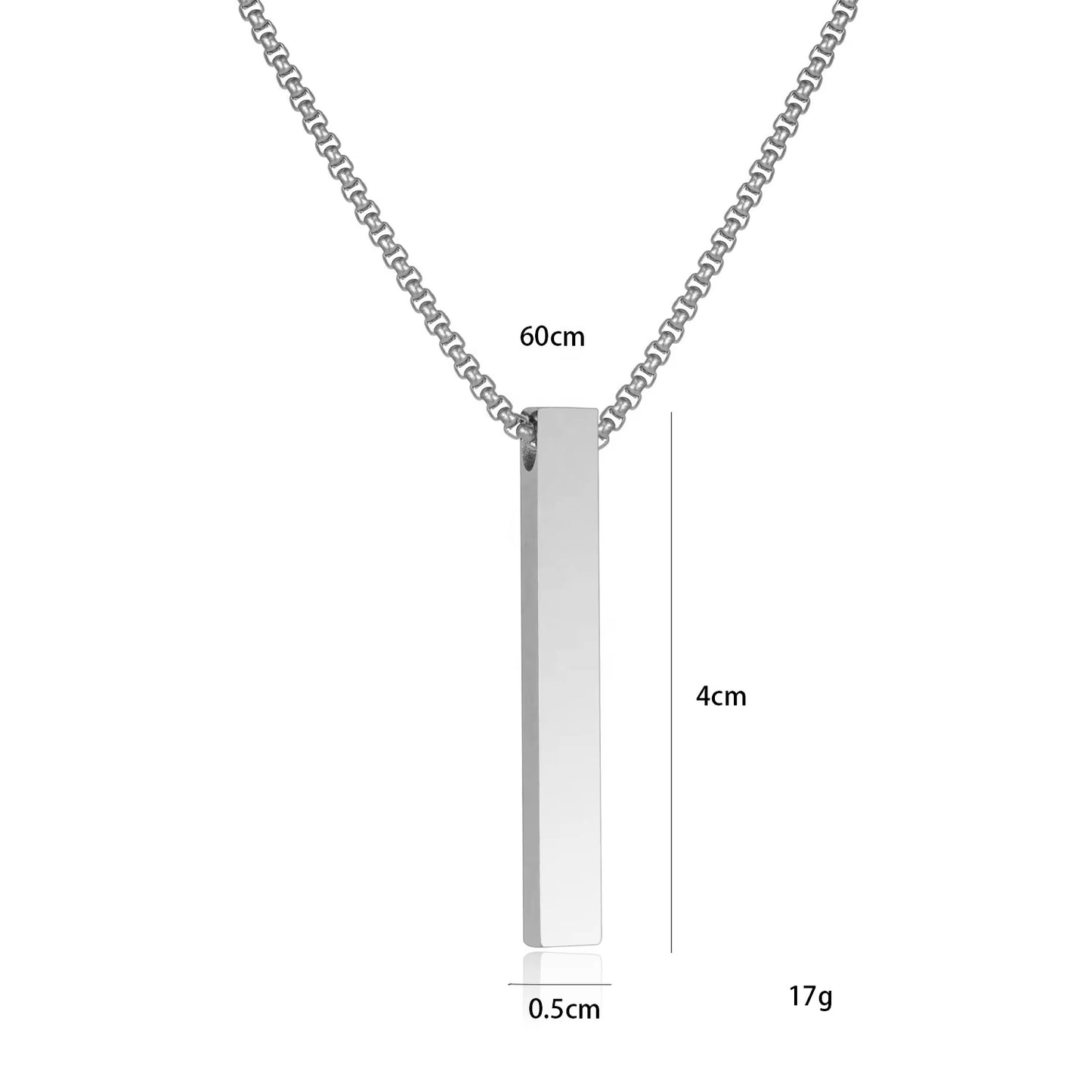 Stainless Steel Plain Vertical Bar Pendant Necklace