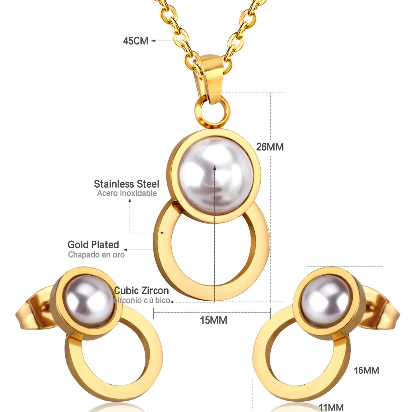 Circle necklace pearl pendant and earrings sets''jewelry set''