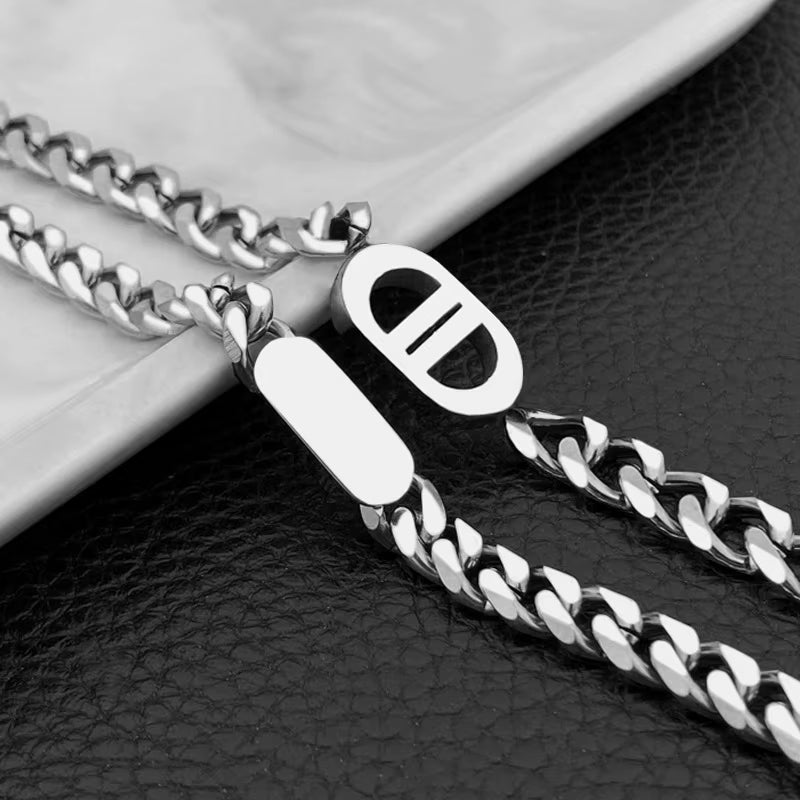 Men's High-Polish Stainless Steel Cuban Chain Necklace