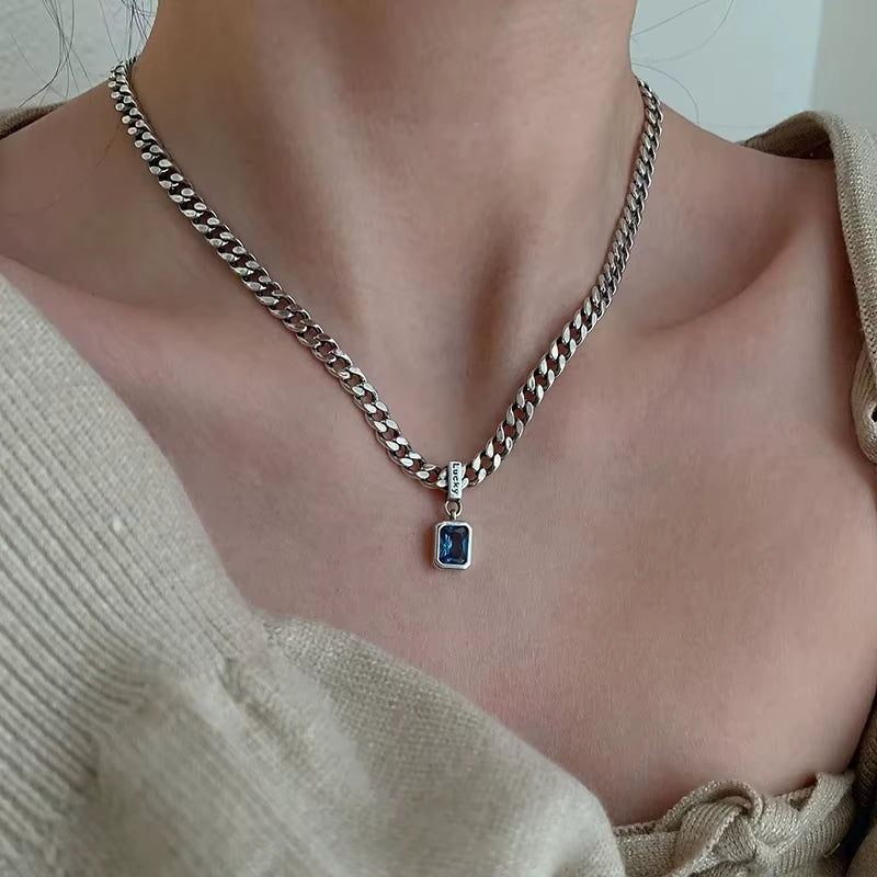 Square Blue Zirconia Necklace