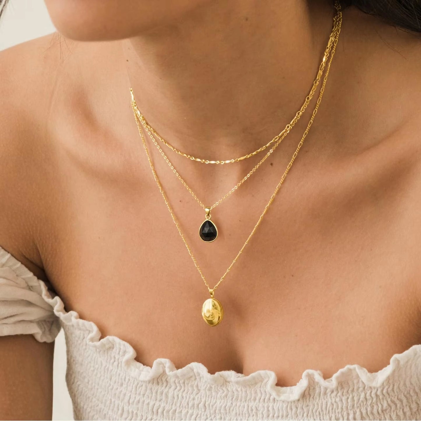 NATURAL STONE PENDANT NECKLACE (BLACK)