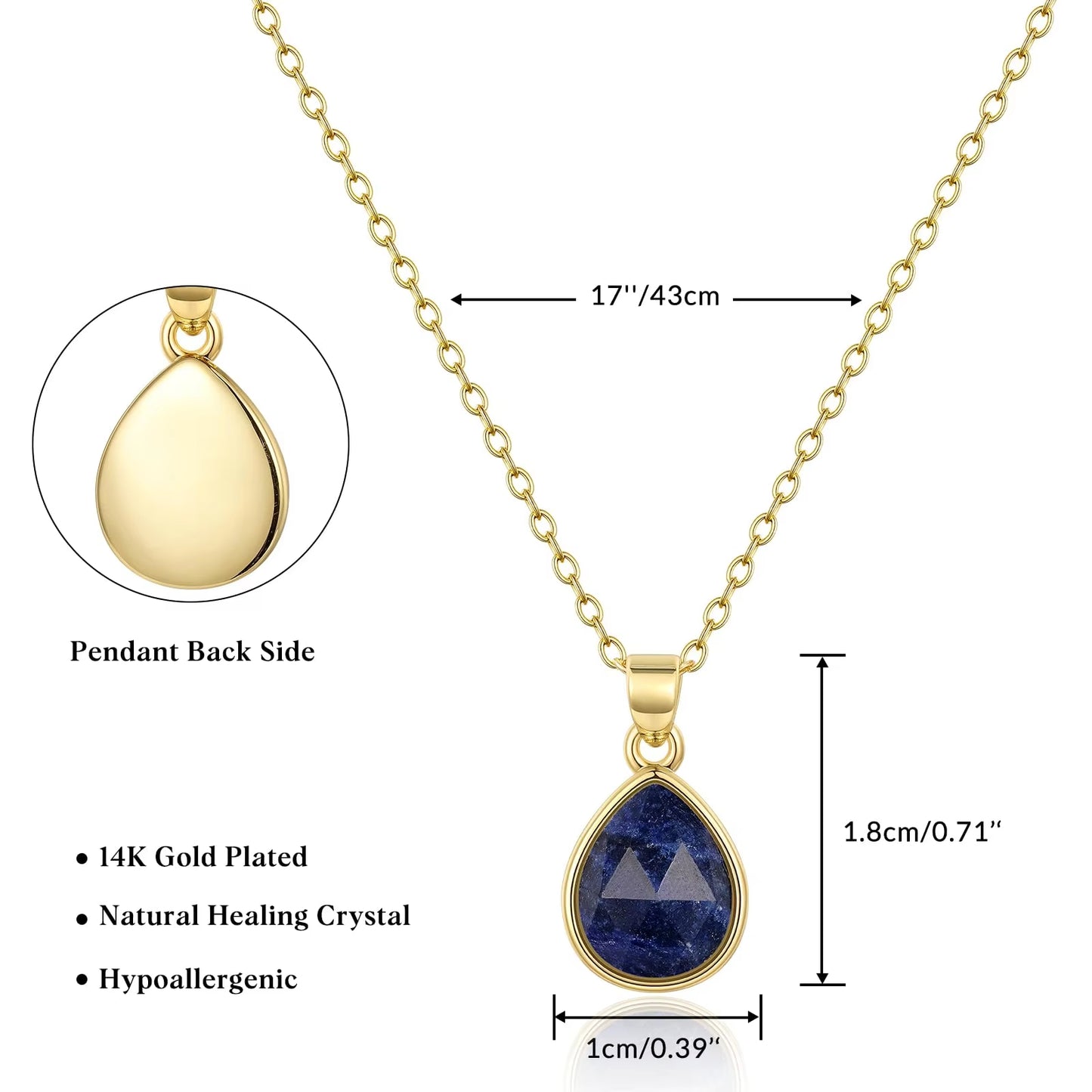 DARK-BLUE NATURAL STONE PENDANT NECKLACE