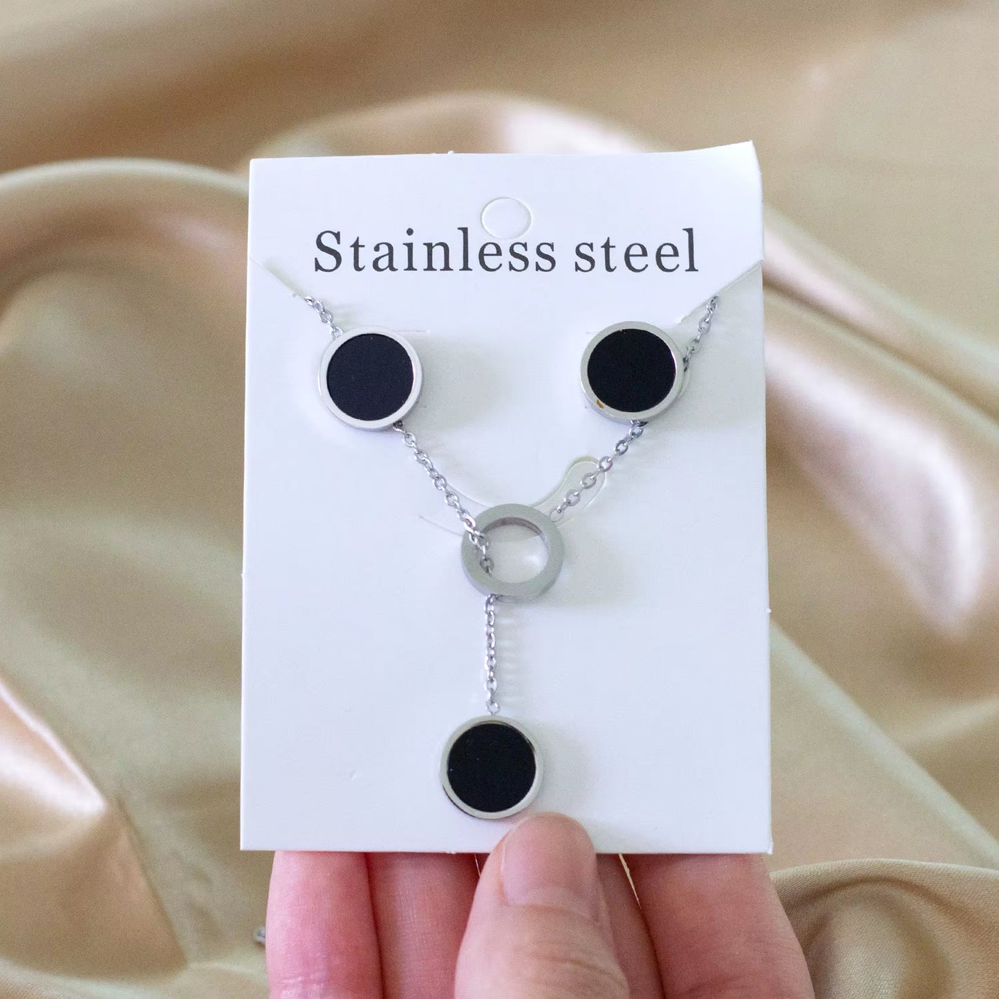 Modern ROUND SHAPE Cube Jewelry Set – Stainless Steel Pendant Necklace & Earrings