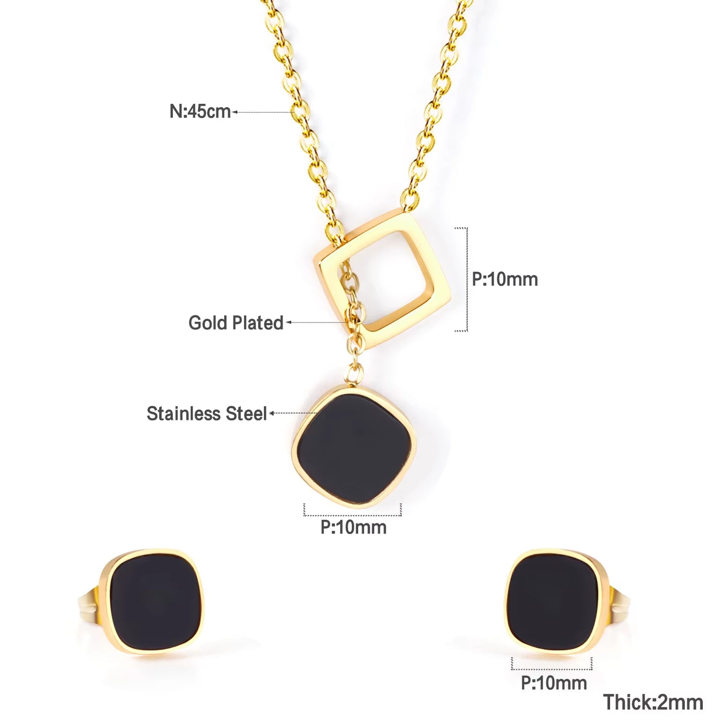 Modern Cube Jewelry Set – Stainless Steel Pendant Necklace & Earrings